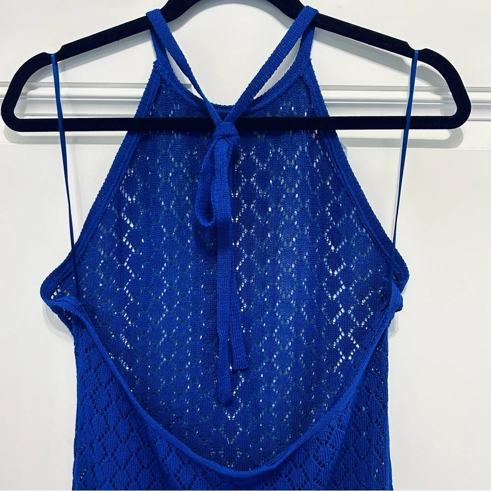 ANTHROPOLOGIE Sunday in Brooklyn • Blue Halter Crochet Cover-Up Midi Dress - Picture 6 of 8